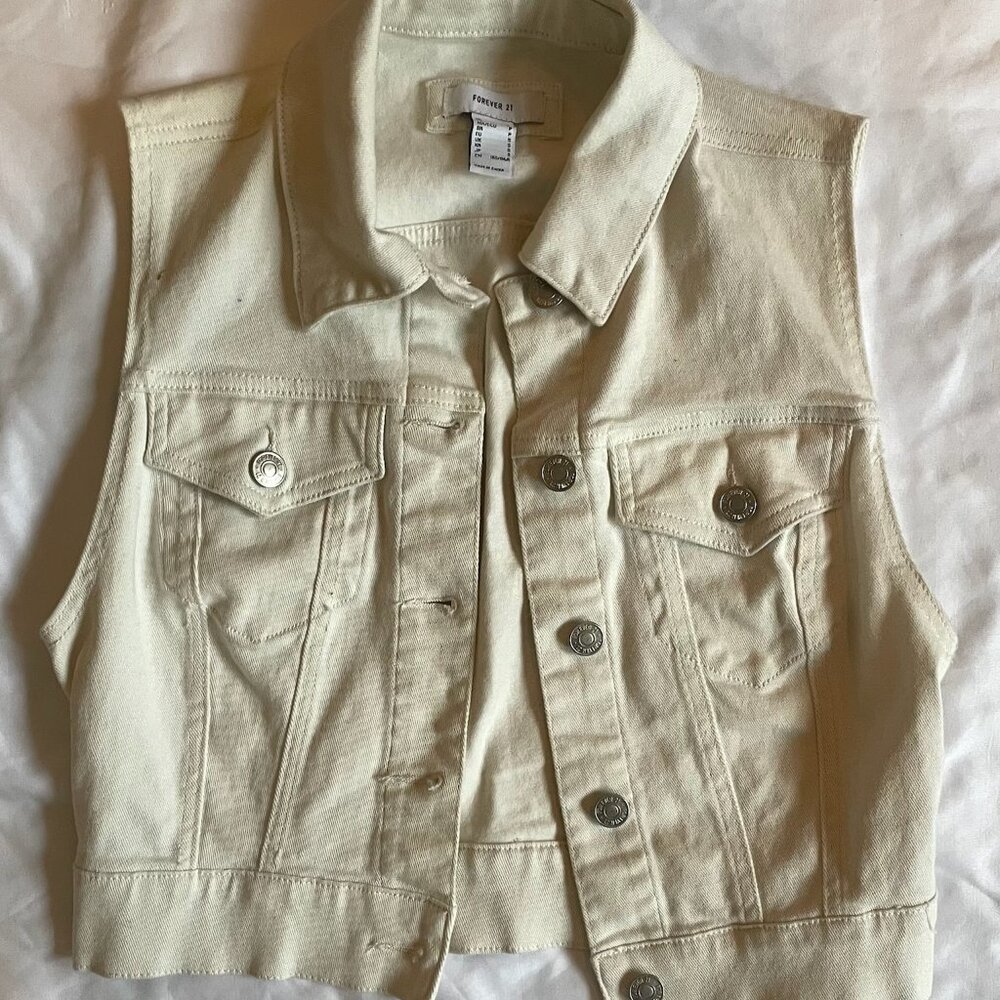 Light Cream Button-Down Denim Vest